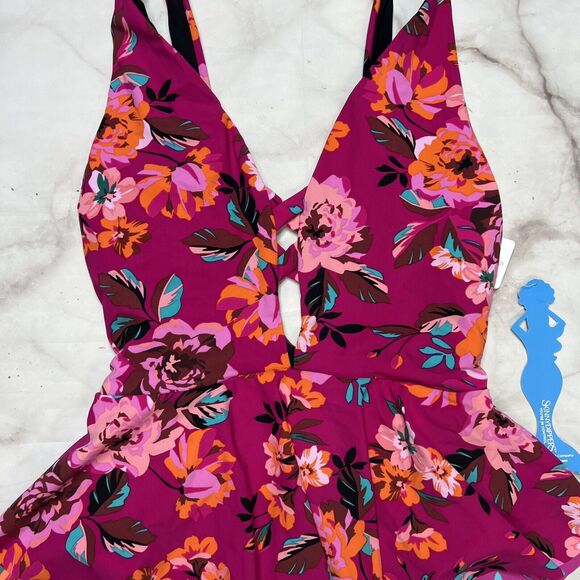 Skinny Dippers HOT HOUSE PINK Too Too Plunge Skirt One Piece Swimsuit Small New - Picture 3 of 5